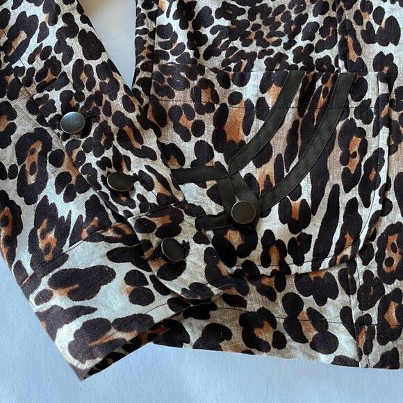Animal Print Linen Blazer with Cool Details, Sz 6 - Picture 2 of 8